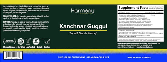 Kanchnar Guggul – Thyroid & Glandular Harmony – 120 Vegan Capsules – Harmony Nutraceuticals Guggul Resin
