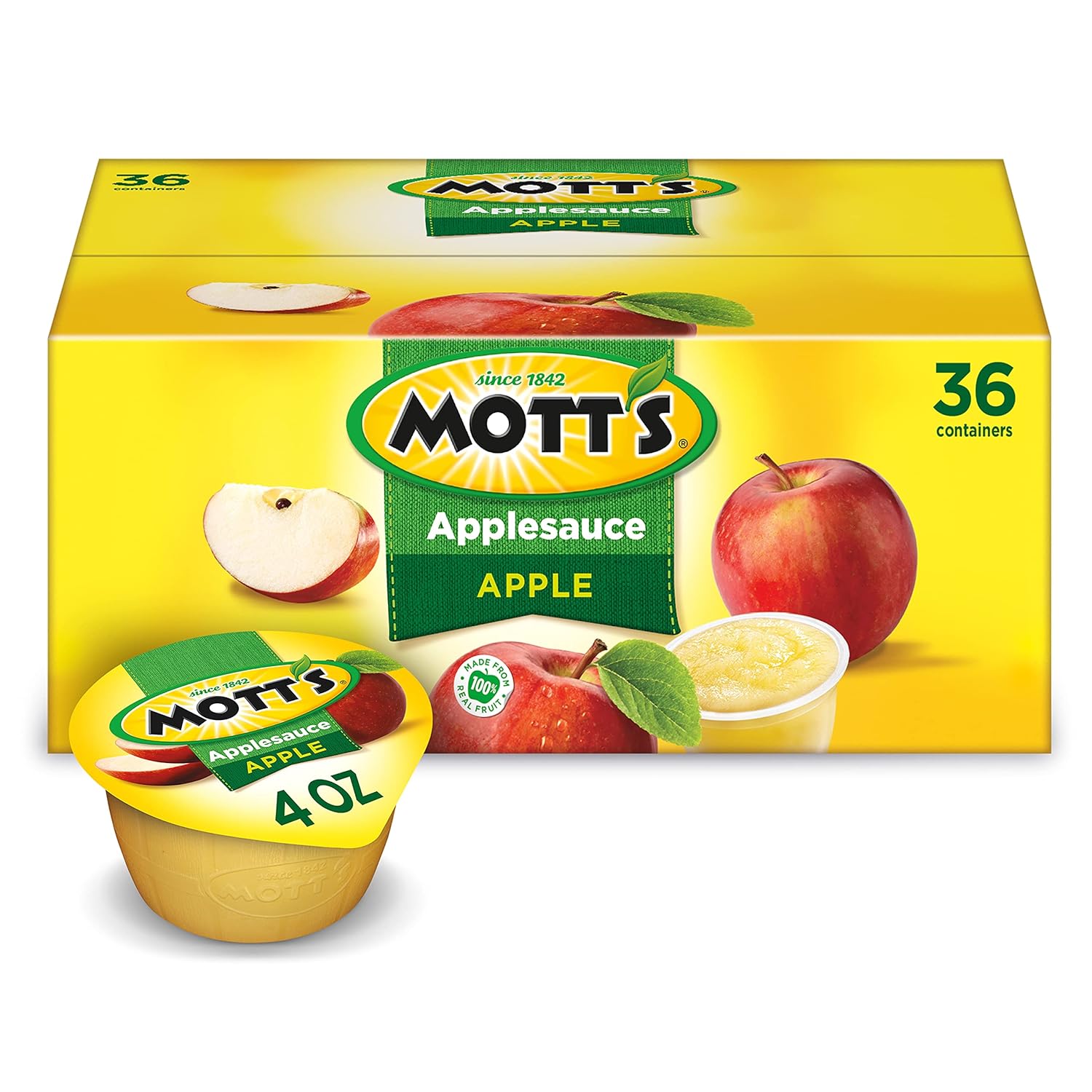 Mott'S Applesauce, 4 Oz Cups, 36 Count, No Artificial Flavors, Good Source Of Vitamin C, Nutritious Option For The Whole Family