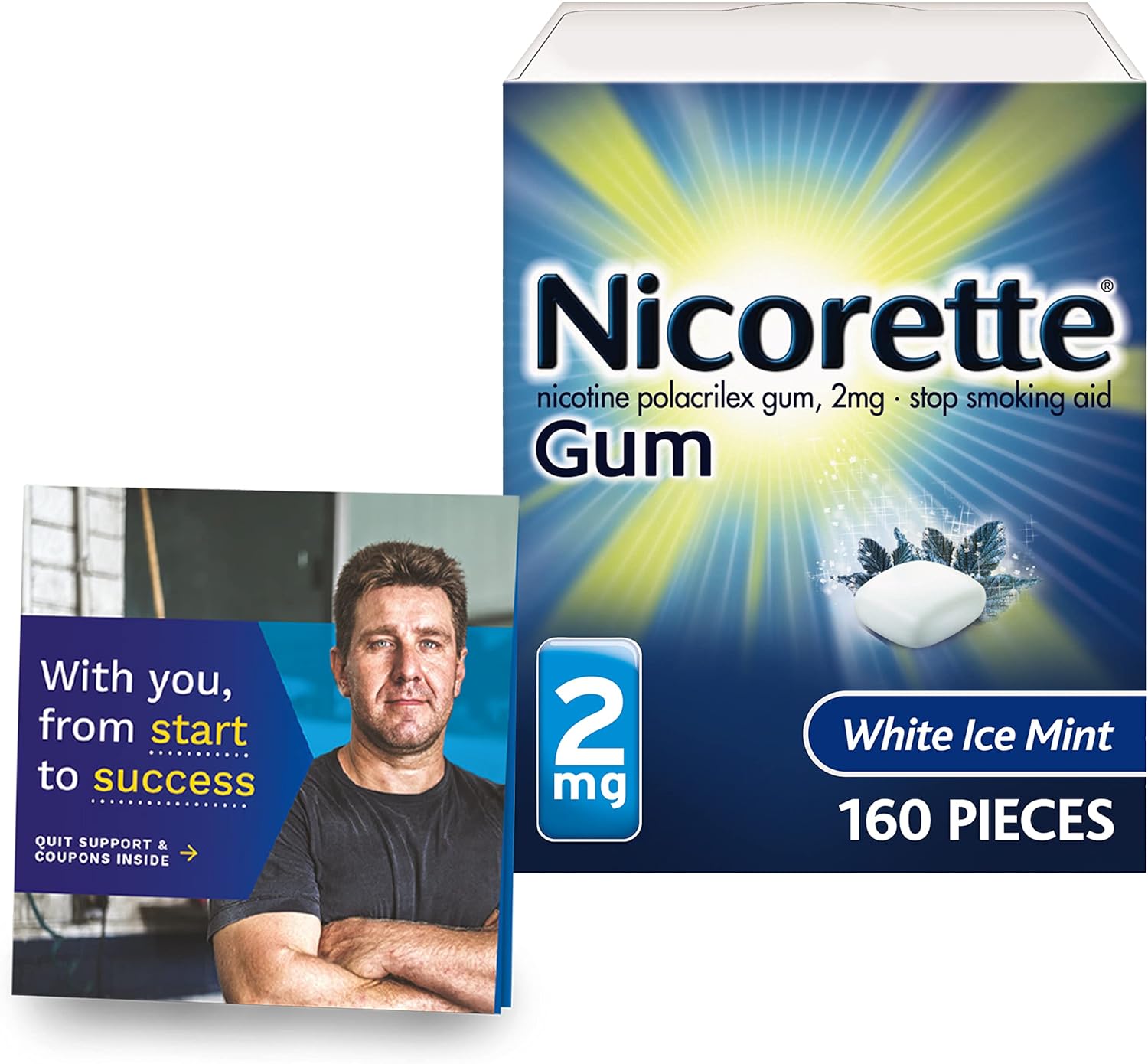 Nicorette 2 mg Nicotine Gum to Help Quit Smoking - White Ice Mint Flavored Stop Smoking Aid, 160 Count