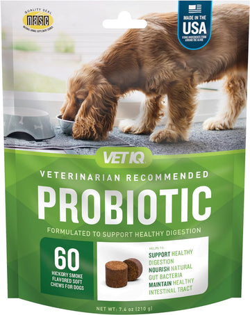 VetIQ Probiotic Supplement for Dogs, Digestive Support for Dogs, Nourishes Gut Bacteria and Supports Bowel Function, Hickory Smoke Flavor, Made in The USA, 60 Count