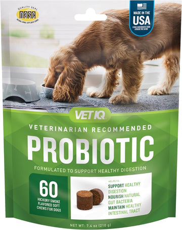 Vetiq Probiotic Supplement For Dogs, Digestive Support For Dogs, Nourishes Gut Bacteria And Supports Bowel Function, Hickory Smoke Flavor, Made In The Usa, 60 Count