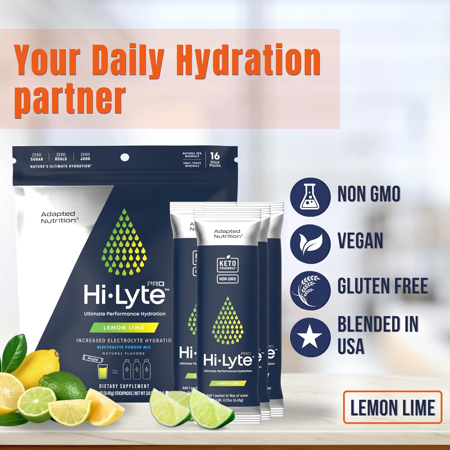 Hi-Lyte Pro Hydration Packets - 16 Individual Drink Packets | Lemon Lime | Flavored Electrolyte Powder Packets | Sugar-Free, Zero Carb, Zero Calorie : Health & Household