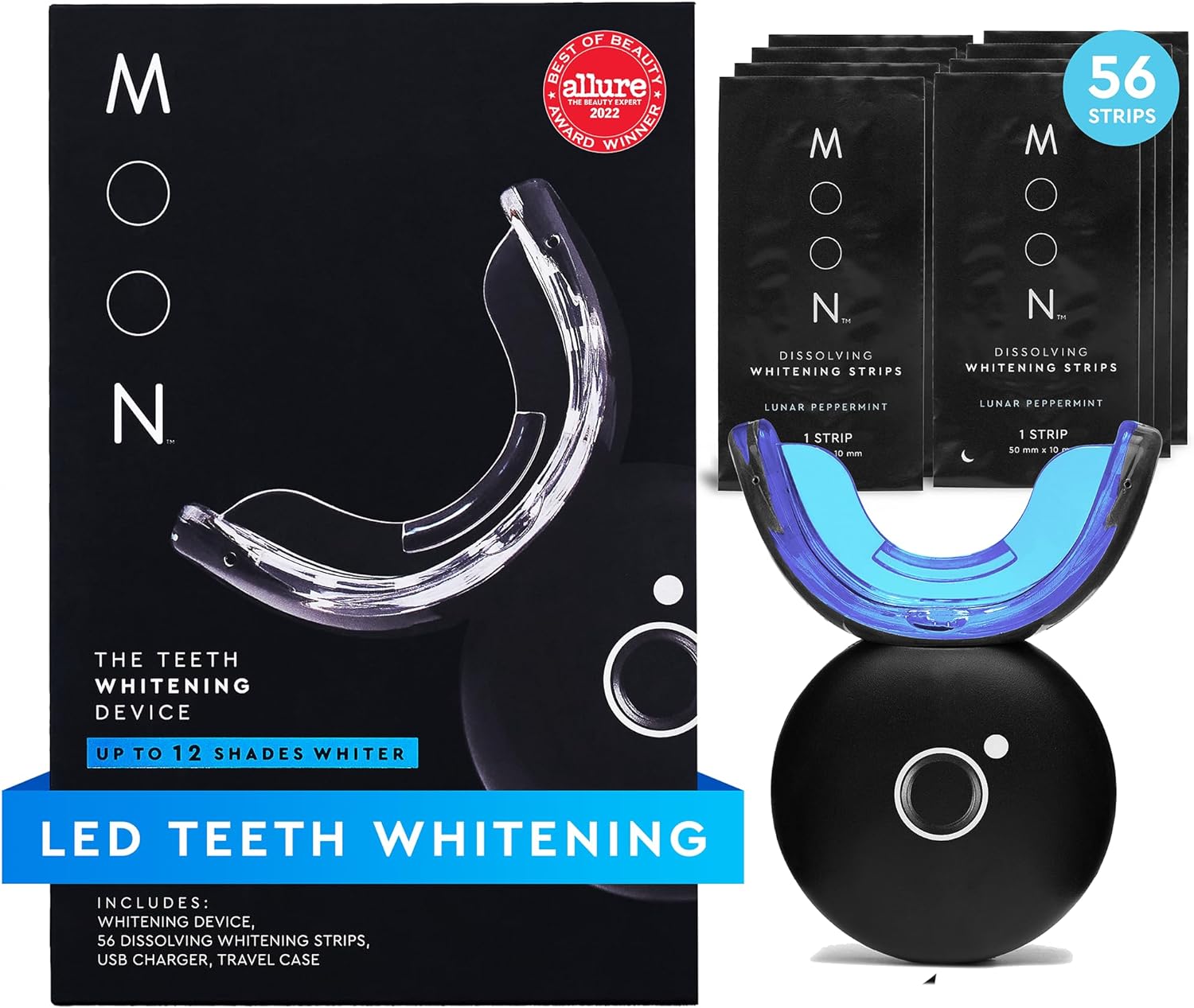 MOON Teeth Whitening Kit with LED Light, Wireless, 5 Minute Treatment, Gentle on Sensitive Teeth, Helps Remove Stains from Coffee, Smoking, Wine, Soda