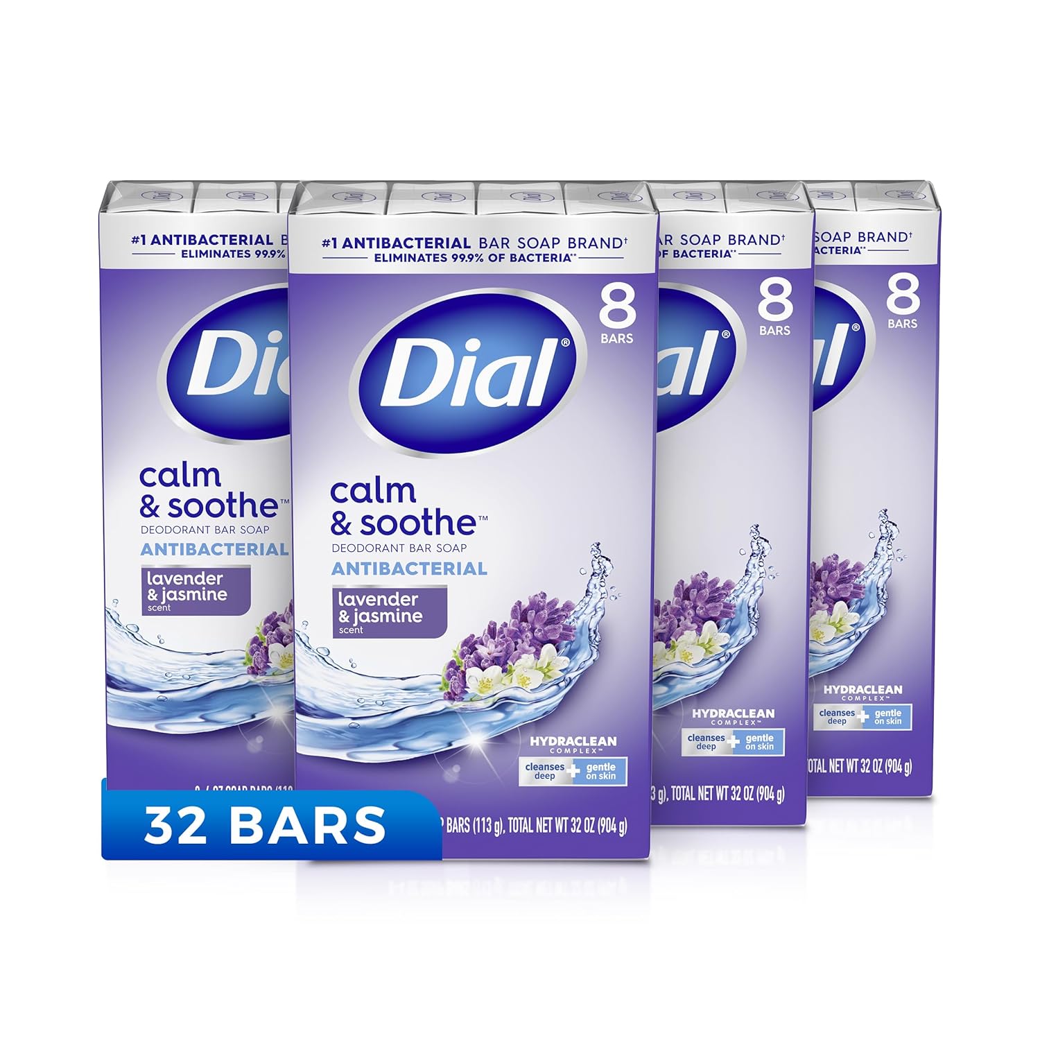 Dial Complete Antibacterial Deodorant Bar Soap, Lavender & Twilight Jasmine Scent, 4 Oz, 8 Bars (Pack Of 4)