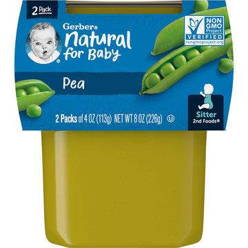 Gerber 2nd Food Baby Food Pea Puree, Natural & Non-GMO, 4 Ounce Tubs, 2-Pack (Pack of 8)