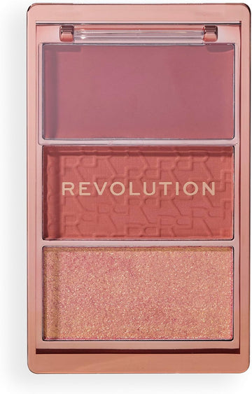 Revolution, Blush Icon Palette, Cream & Pressed Powder Blusher, Highly Pigmented, Face Palette, Vegan & Cruelty-Free, 3 Shades, Aura Points Rose