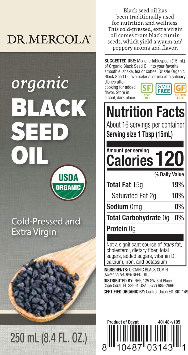 Dr. Mercola Organic Black Seed Oil, about 16 Servings (8.40 Fl. Oz.), 