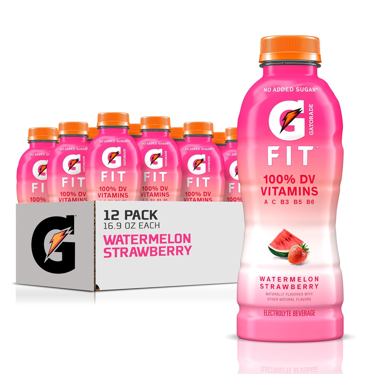 Gatorade Fit Electrolyte Beverage, Healthy Real Hydration, Watermelon Strawberry, 16.9.Oz Bottles (12 Pack)