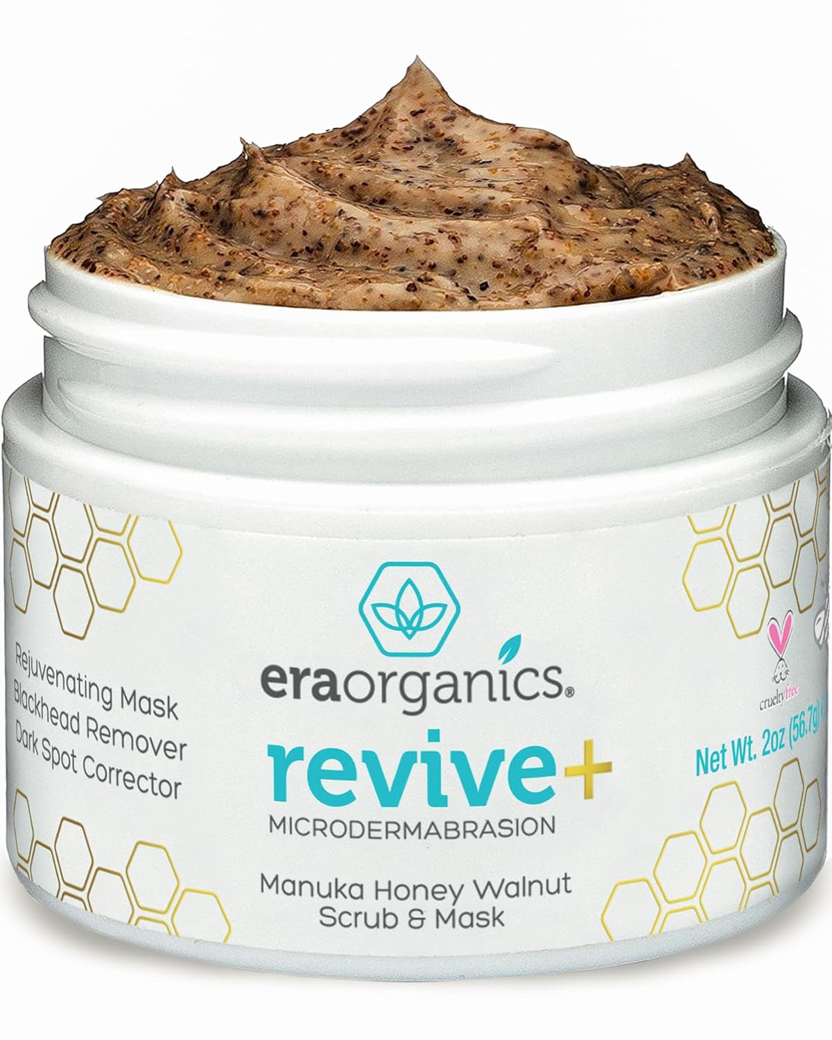 Era Organics Microdermabrasion Facial Scrub & Face Exfoliator - Spa Quality Exfoliating Mask With Manuka Honey Walnut Moisturizing Exfoliant For Dry Skin, Blackheads Wrinkles (2 Oz)