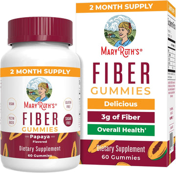 Maryruth Organics Fiber Gummies For Adults | 2 Month Supply | Sugar Free | Soluble Fiber Supplement | Gut Health & Digestion Support | 3G Fiber Per Gummy | Vegan | 60 Count