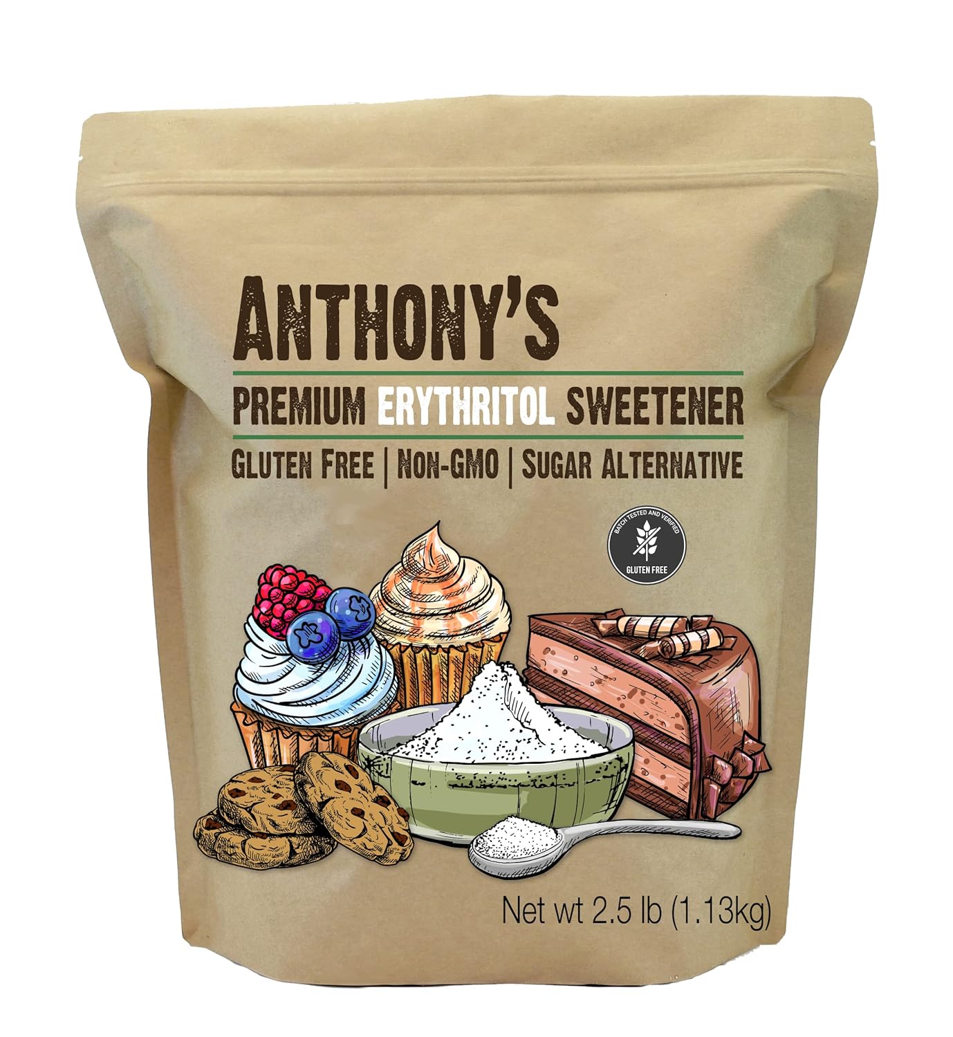 Anthony'S Erythritol Granules, 2.5 Lb, Non Gmo, Sweetener, Keto & Paleo Friendly