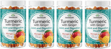 Swanson Turmeric With Ginger Gummies - All Natural Supplement Promoting Digestive & Immune System Health - Helps To Support Joint Function & Movement Ability - (Mango, 60 Gummies) (4 Pack)