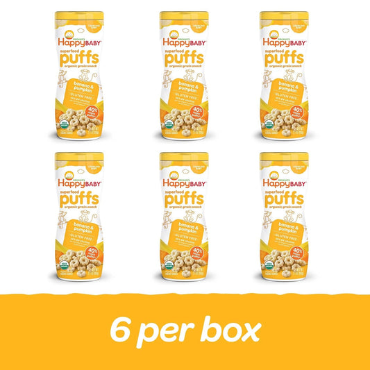 Happy Baby Organics Superfood Puffs, Banana & Pumpkin, Packaging may vary, 2.1 Oz, Pack of 6