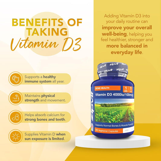 Zipvit Vitamin D3 4000Iu, 365 High Strength Vitamin D Softgels, Support Your Immune System, 1 Year Supply