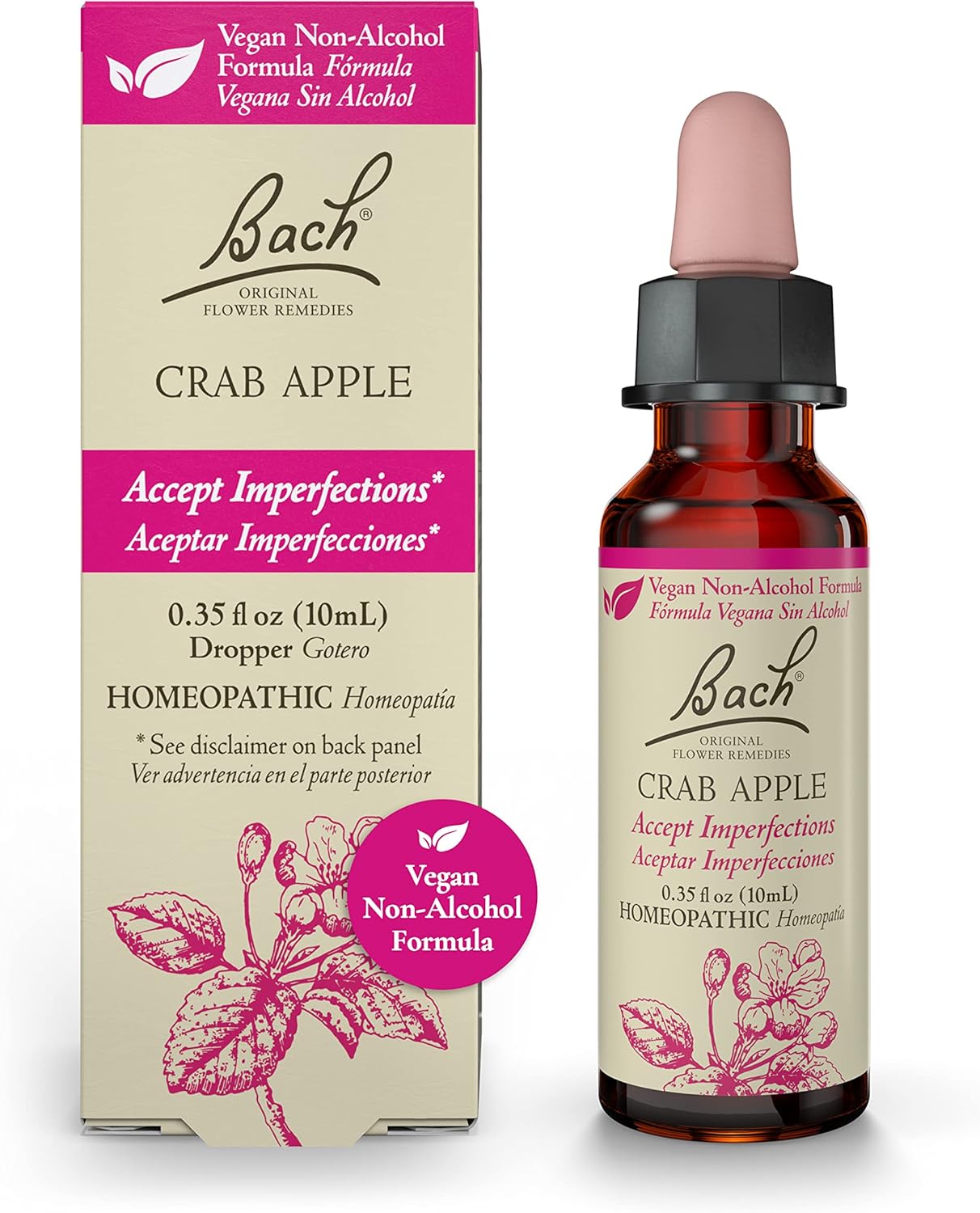 Bach Original Flower Remedies, Crab Apple For Accepting Imperfections (Non-Alcohol Formula), Natural Homeopathic Flower Essence, Holistic Wellness And Stress Relief, Vegan, 10Ml Dropper