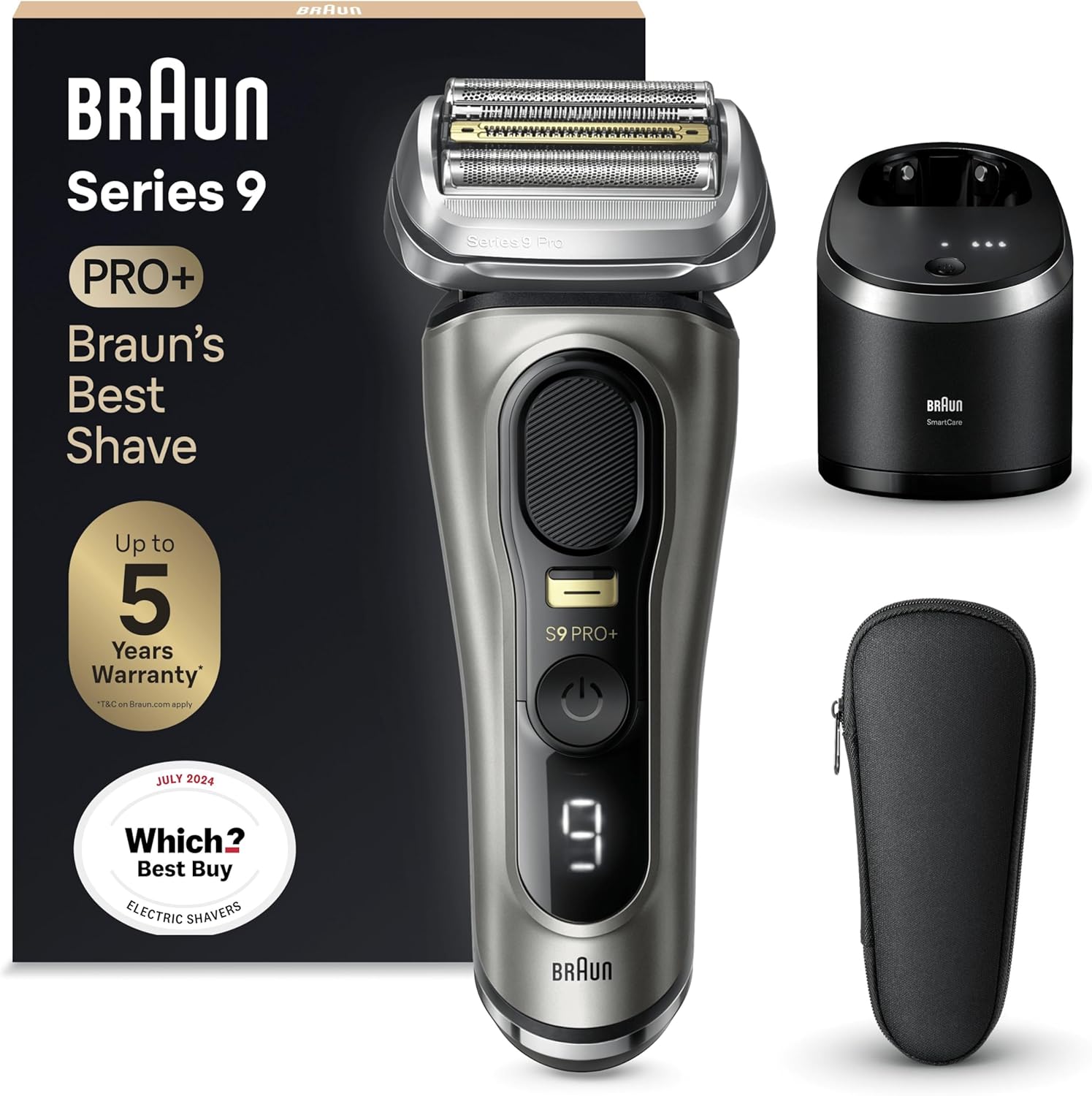 Braun Series 9 Pro+ Electric Shaver, 5+1 Ultra Thin Precision Blades, Pro Sensoadapt, Up To 60 Min, 6In1 Smartcare Center, Wet & Dry Razor For Men, 9665Cce, Graphite