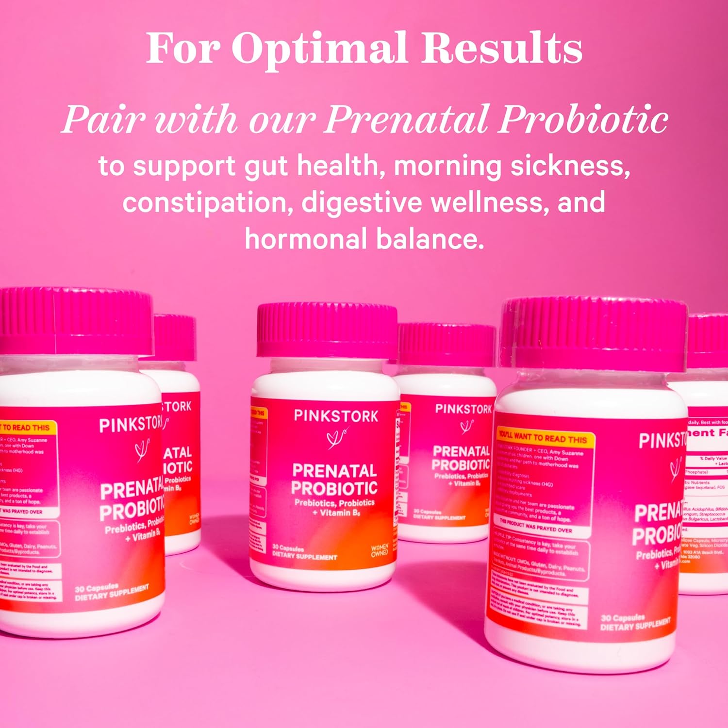 Pink Stork Premium Prenatal Vitamin for Women - 25 Vitamins with Organic Whole-Food Ingredients, & Probiotics - Morning Sickness, Digestion, & Energy - Folate, B6, & Iron - 60 Capsules : Health & Household