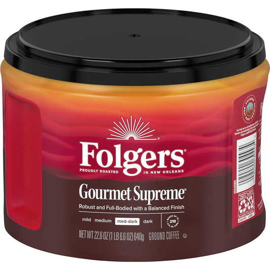 Folgers Gourmet Supreme Medium Dark Roast Ground Coffee, 22.6 Ounces (Pack of 6)