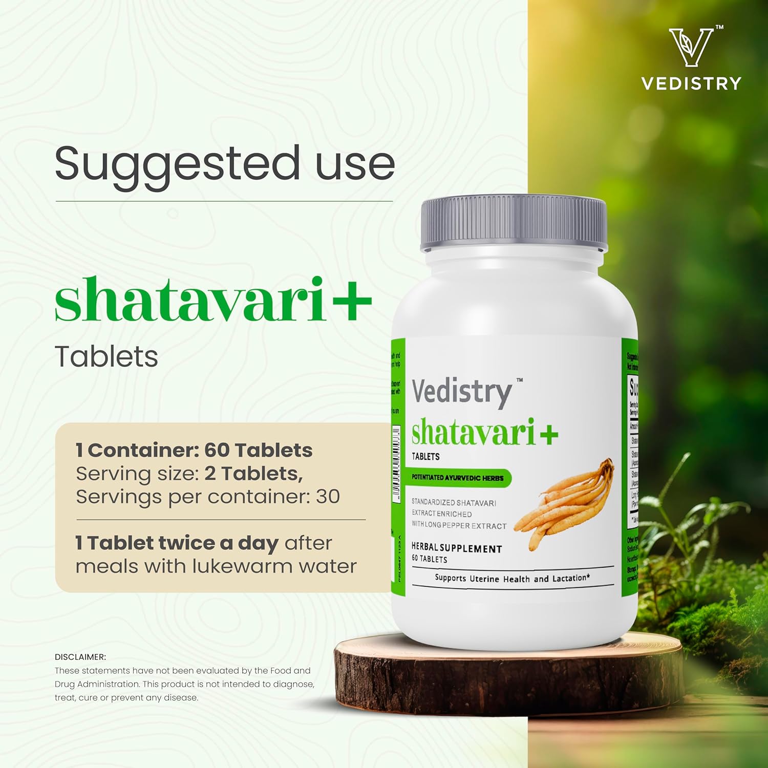 Vedistry Shatavari+ 1100Mg Tablets With Shatavari & Long Pepper | 60 Tablets | Supports Menstrual Health, Lactation, Hormonal Balance & Reproductive Wellness | Vegan Herbal Supplement For Women : Health & Household