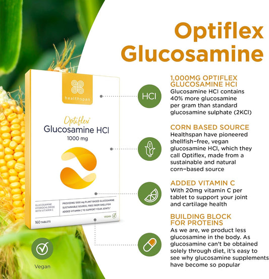 Healthspan Optiflex Glucosamine 1,000Mg With Vitamin C | Joint Health | 40% More Glucosamine Per Gram | Sustainably Sourced | Vegan (320 Tablets)