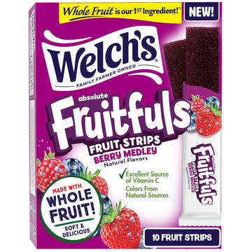 Welch’S Absolute Fruitfuls Fruit Strips, Berry Medley Flavored Fruit Leather, Tasty Dried Fruit Snacks For School Lunches, Berry Medley, 0.5Oz (Pack Of 10)