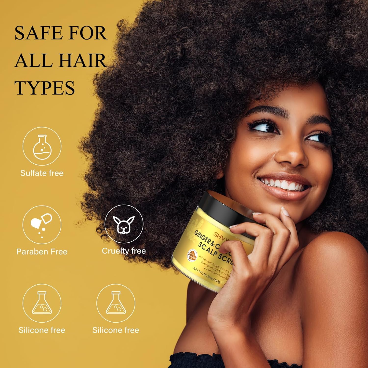 Shvyog Scalp Scrub, Ginger Scalp Exfoliator, Scalp Exfoliator Scrub For Build Up, Hair Stenghten Hair Treatment Nourishing Detox Hair Care With Scalp Massager, 10.58 Oz