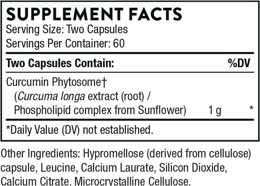 Thorne Curcumin Phytosome 1000 Mg (Meriva) - Clinically Studied, High Absorption - Supports Health In Joints, Muscles, Gi Tract, Liver, And Brain - 120 Capsules - 60 Servings