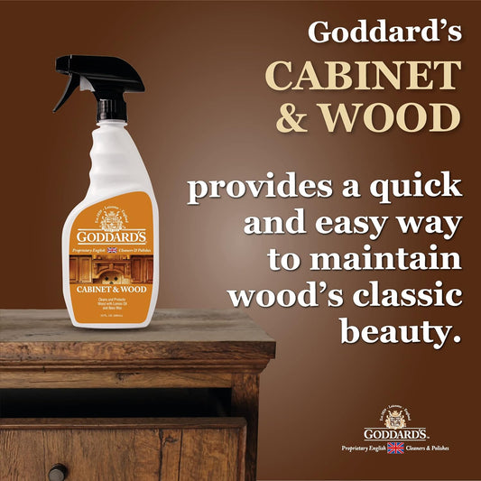 Goddard's Cabinet Makers Wax Cleaning Spray – Wood Cleaner & Furniture Polish to Shine & Protect – Wood Cleaner Spray w/Bee Wax & Lemon Oil for Furniture – Non-Abrasive Wood Polish (23 oz)