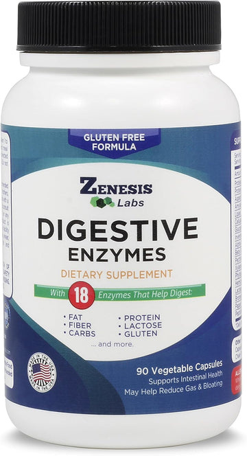 Zenesis Labs Digestive Enzymes - With Amylase, Bromelain, Protease, Lipase, & 14 Other Enzymes - 90 Capsules