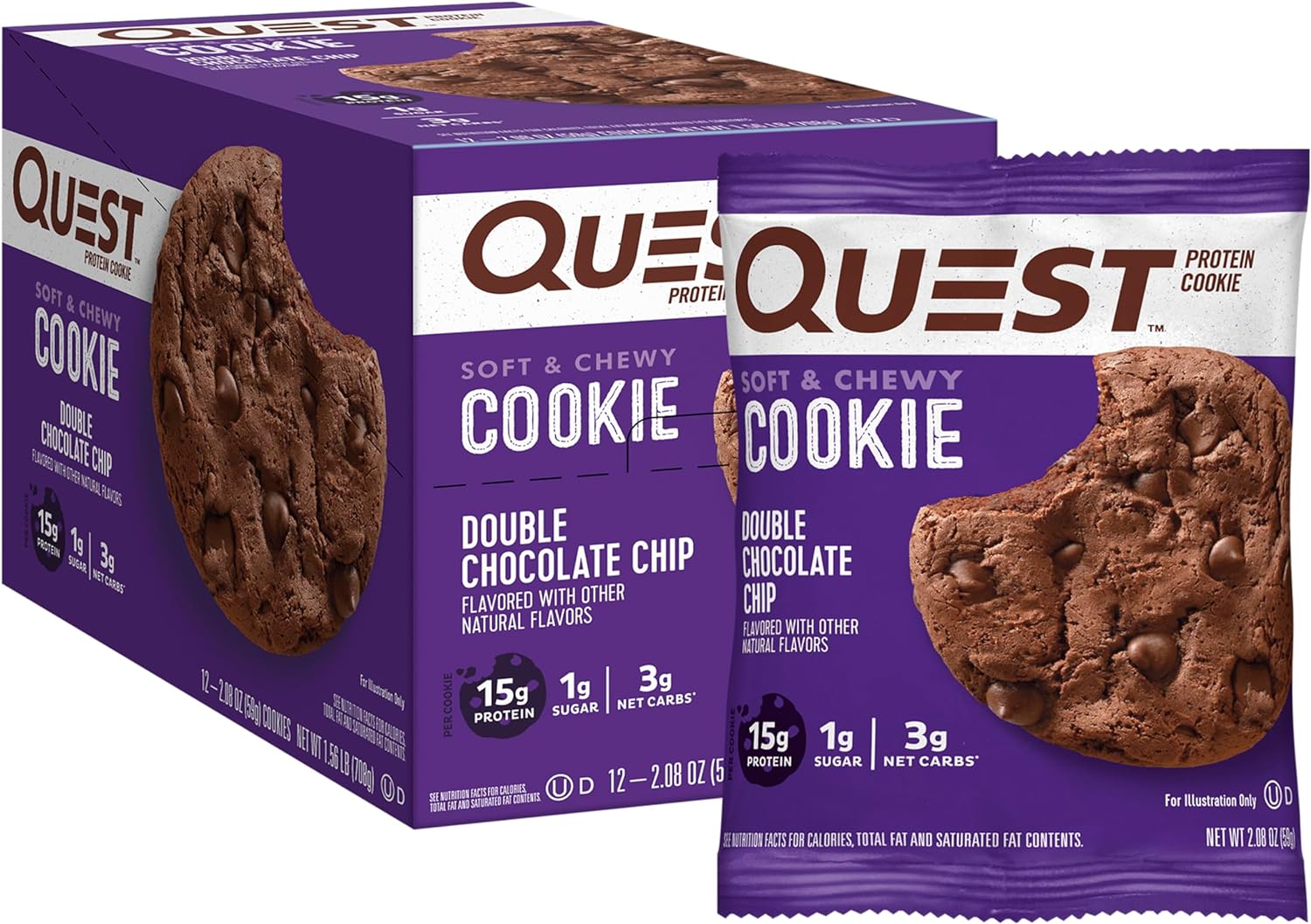 Quest Nutrition Double Chocolate Chip Protein Cookie, High Protein, Low Carb, 12 Count