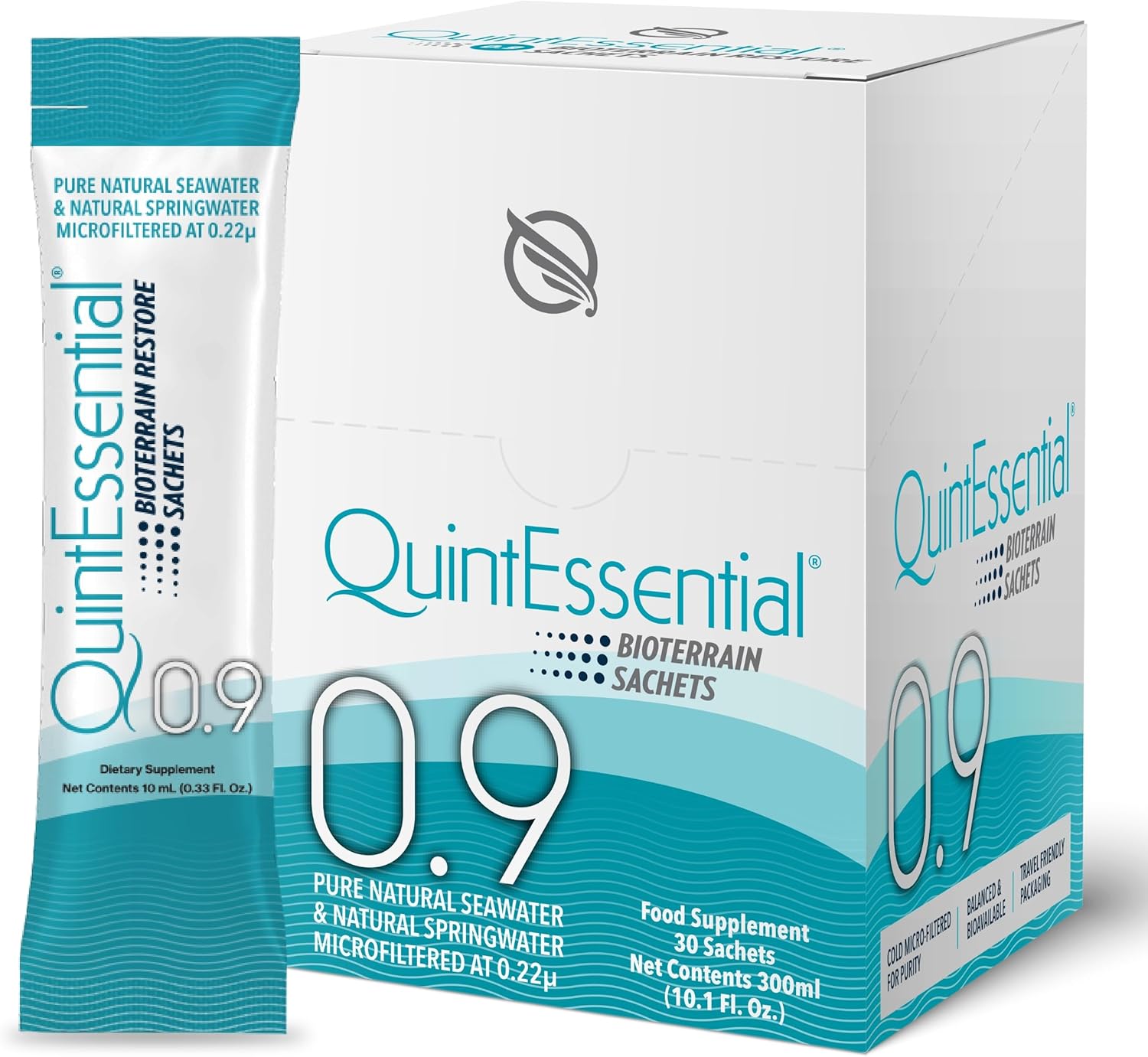Quicksilver Scientific Quintessential 0.9 Sachets - Isotonic Solution With Sea Water Minerals + Alpine Spring Water - Liquid Hydration, Electrolyte + Multi Minerals Supplement (30 Count)