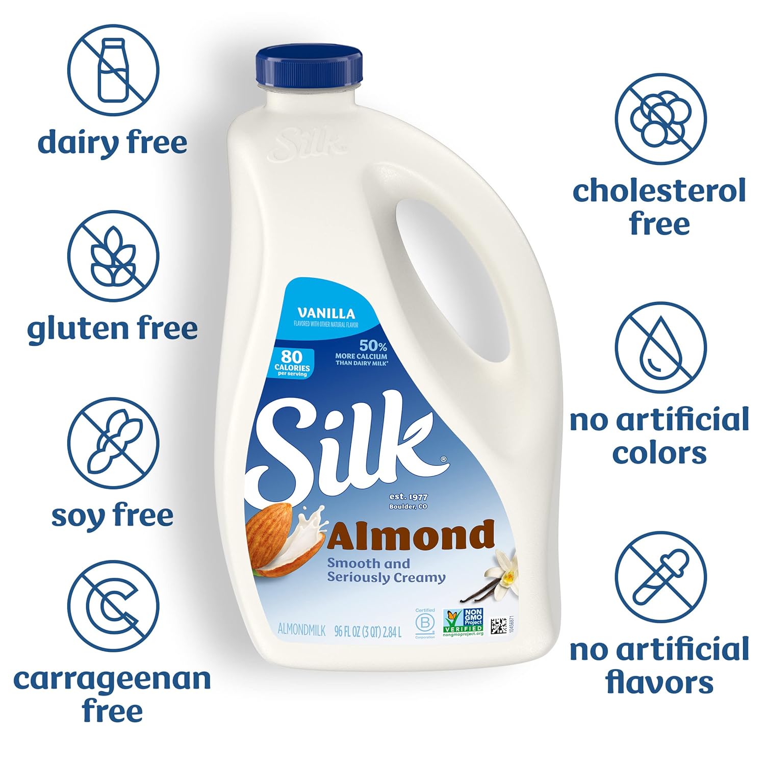 Silk Almond Milk, Vanilla, Dairy-Free, Plant-Based, Non-Gmo Project Verified, 96 Oz