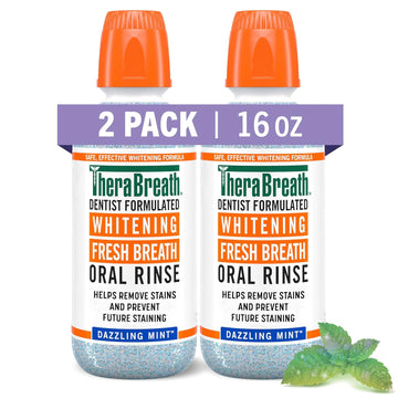 TheraBreath Whitening Mouthwash, Dazzling Mint, Dentist Formulated, 16 Fl Oz (2-Pack)