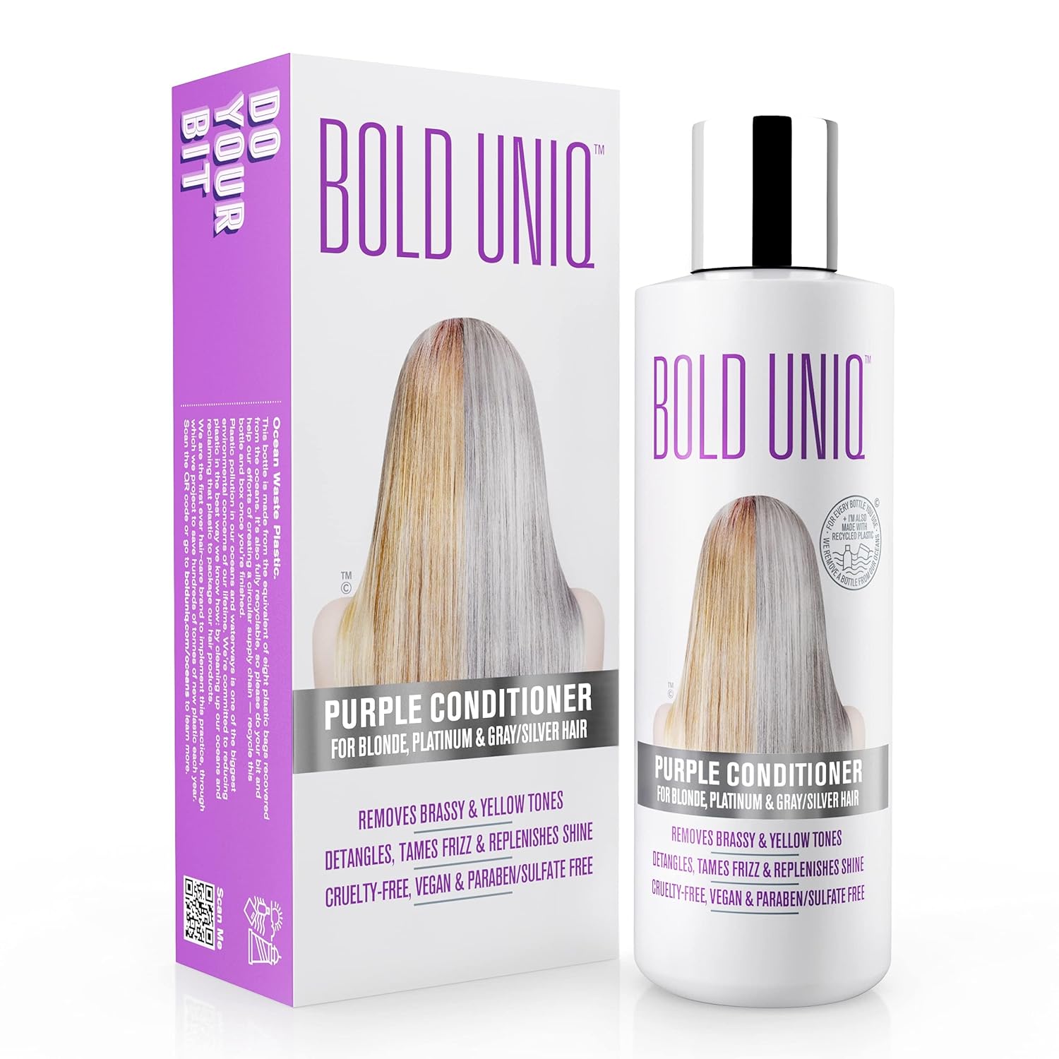 Purple Conditioner for Blonde, Platinum & Gray/Silver Hair. Reduce Brassy Yellow Tones. Toner for Bleached & Highlighted Hair - Moisturises - Cruelty Free, No Parabens or Sulfates - 237 ml