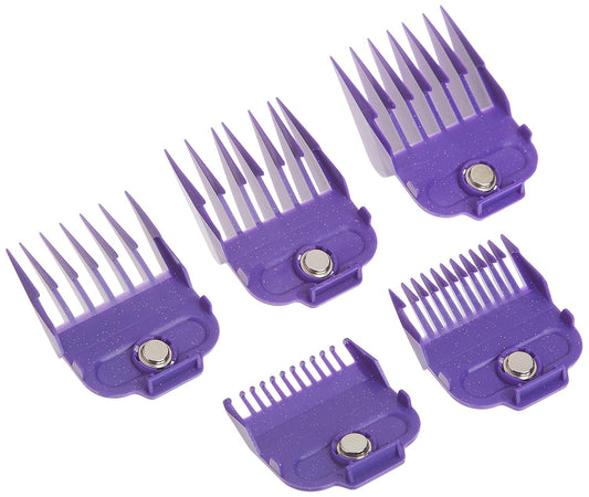 Andis 66345 Nano-Silver Magnetic Attachment 5 Combs With Long-Lasting Performance - Sizes 6", 8", 4", 3/8", 2", Provide Professional Haircuts And Styles – Purple