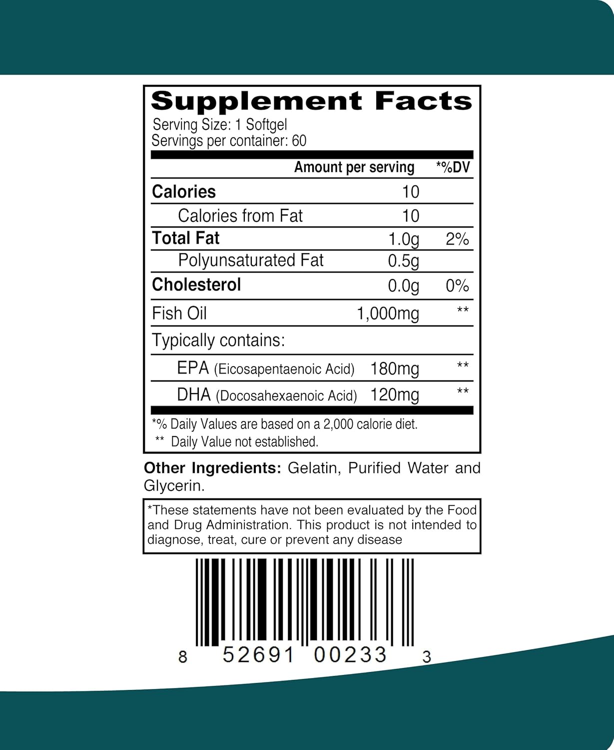 Elp Essential Fish Oil Omega 3 Fish Oil 1000 Mg Softgels 60 Count : Health & Household