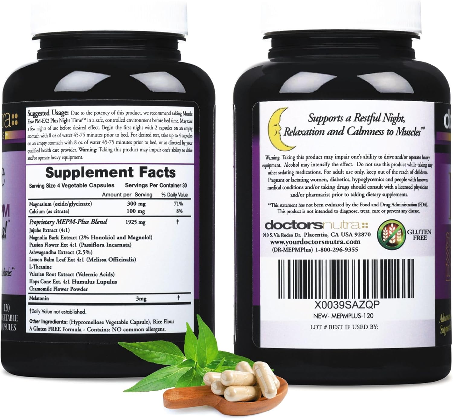 Doctors Nutra Muscle Ezze Pm Plus - 3,000Mg - Relaxant With Magnesium Glycinate - Gluten Free – 120 Capsules