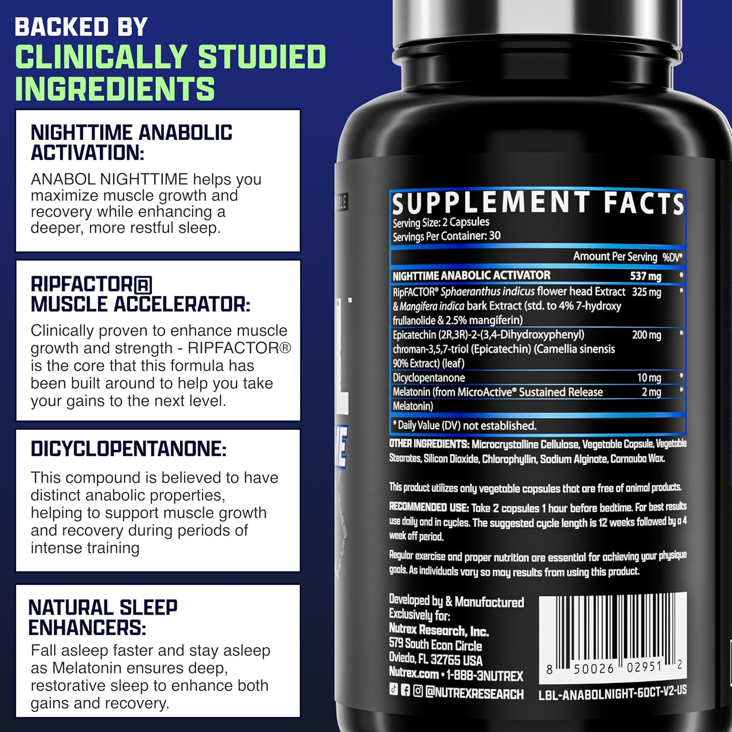 Anabol PM Nighttime Muscle Builder & Sleep Aid | Anabolic Muscle Building Supplement | Clinically Researched RIPFACTOR, Epicatechin & More | Post Workout Muscle Recovery & Strength – 60 Pills : Health & Household