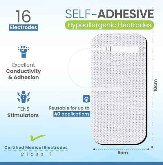 Med-Fit Tens Self-Adhesive Pads: 16 Pads (4 Packs) Of Durable 5Cm X 10Cm Pads For Effective Pain Relief & Management - Perfect For Back, Muscle & Joint Pain - Compatible With Most Tens Machines