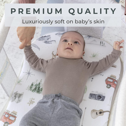 Pobibaby - 2 Pack Premium Bassinet Sheets For Standard Bassinets - Ultra-Soft Cotton Blend, Stylish Woodland Pattern, Safe And Snug For Baby (Explore)