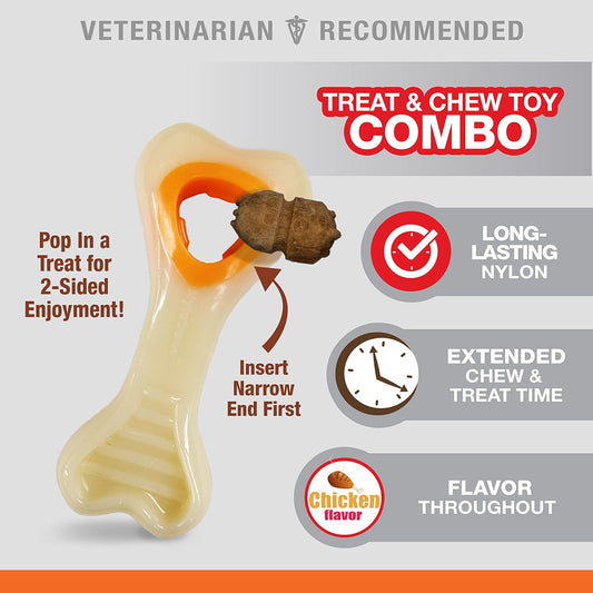 Nylabone Power Chew Souper Bone Pop-In Treat Toy With Treat Refills, Treat Dispensing Toys For Dogs, Durable Treat Pouch, Chicken Flavor, X-Small/Petite - Up To 15 Lbs. (1 Count)