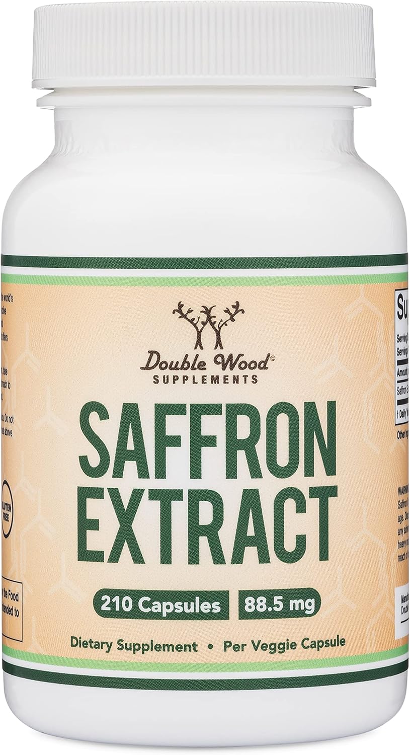 Saffron Supplement for Focus - Saffron Extract 88.5mg Vegan Capsules (210 Count) Minor Appetite Suppressant for Healthy Weight Management (Supports Eye, Retina, and Lens Health) by Double Wood : Health & Household