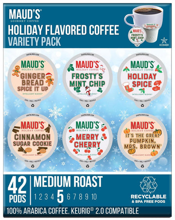 Maud'S Holiday Blend Coffee Pods Variety Pack, 42 Ct, 6 Assorted Flavors, Medium Roast Coffee In Recyclable Single Serve Pods – 100% Arabica Coffee, Compatible With Keurig K Cups Maker