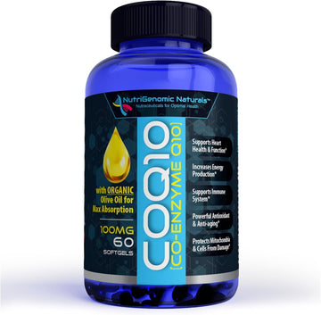 CoQ10, Coenzyme Q10, Highest Absorption with Organic Olive Oil, 100mg, 60 Softgels, Ubiquinone, Ubiquinol, Supports Heart Health, Increases Energy, Pure, Natural, Effective, NutriGenomic Naturals?