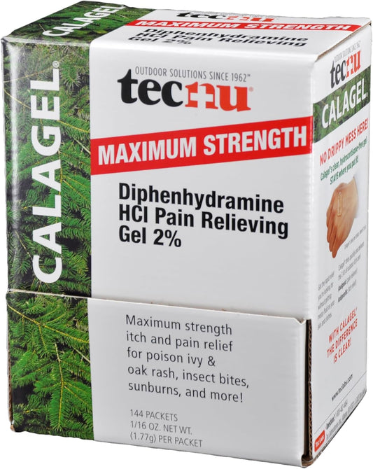 Calagel Tec Labs Tecnu Anti-Itch Gel, Maximum Strength Itch Relief For Rashes, Bug Bites, Stings & Minor Burn Relief – 1/16 Ounce Packets, 144 Count Dispenser, Dispenser Box
