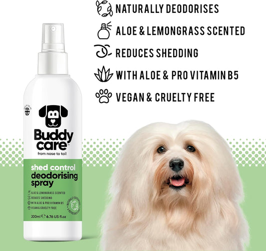 Buddycare Dog Deodorising Spray - Deodorising Spray for Dogs - With Aloe Vera and Pro Vitamin B5 (Aloe Vera & Lemongrass, 200ml)B74506