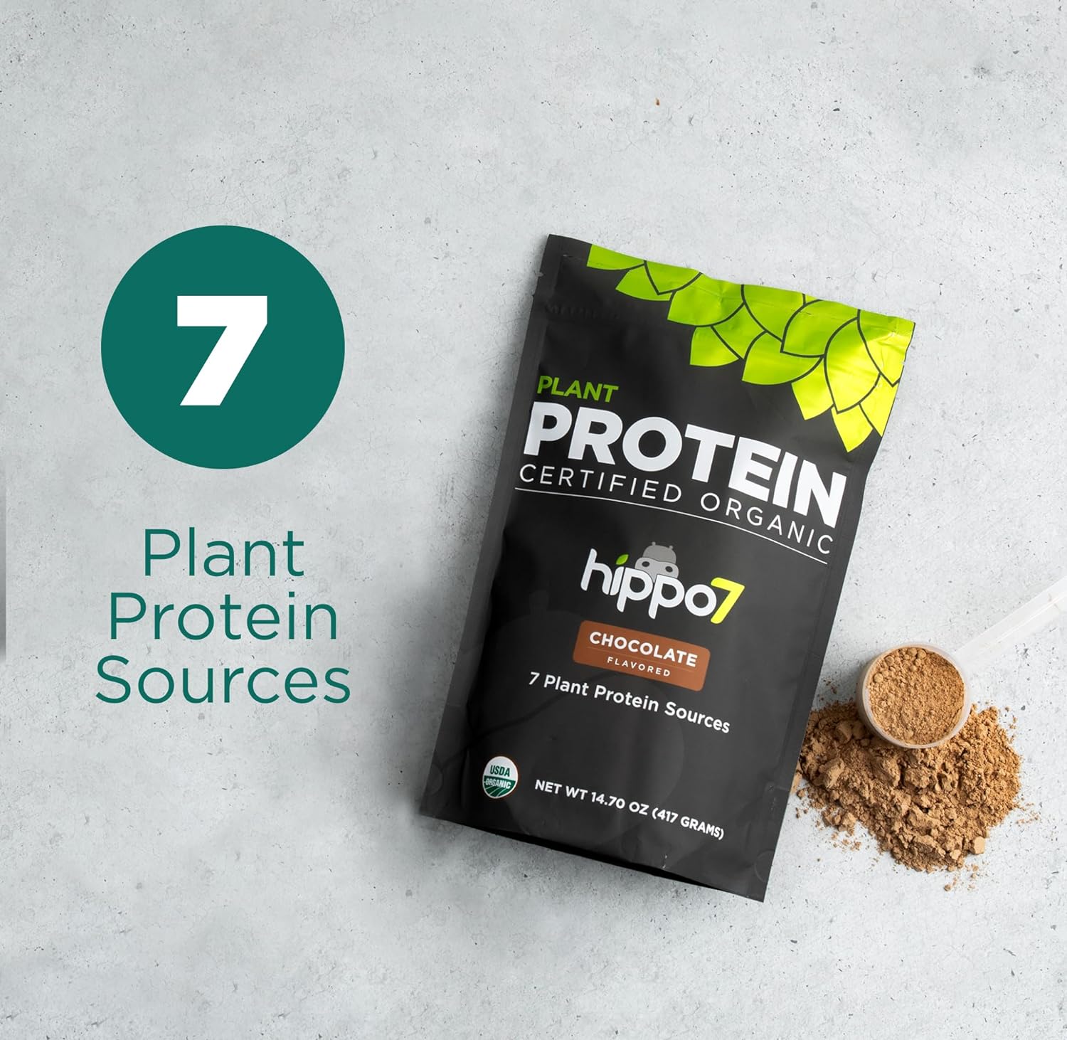 Hippo7 Vegan Plant Protein Powder, Chocolate Flavored – Non GMO & Gluten Free, Protein from Plant Sources Including Pea & Hemp for Women and Men : Health & Household