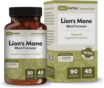 Lion’S Mane Mind Formula - Nootropic Supplement For Cognitive Brain Health | Organic Mushroom Extract With Bacopa, Gingko, And Gota Kola (90 Capsules)