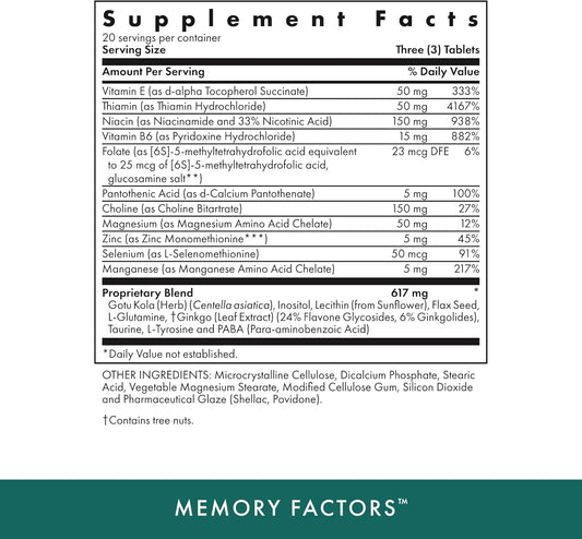Michael'S Health Naturopathic Programs Memory Factors - 90 Vegetarian Tablets - Provides Nourishment Memory & Cognition - Kosher - 20 Servings
