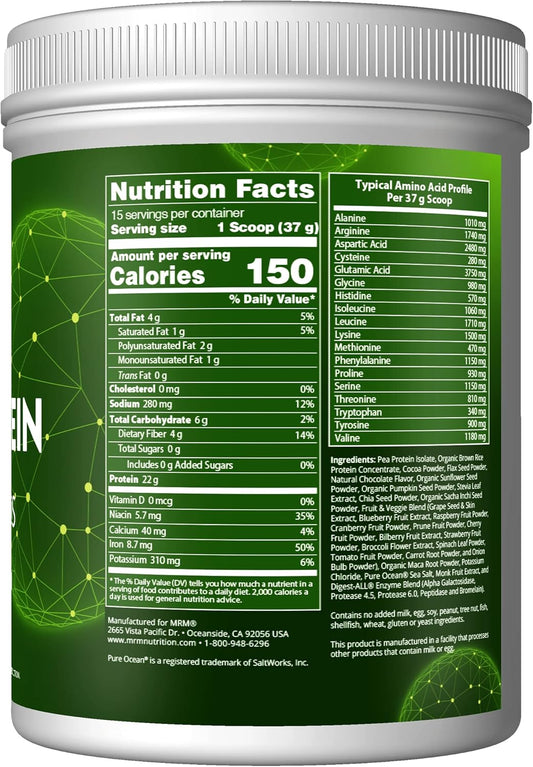 MRM Nutrition Veggie Protein with Superfoods | Chocolate Flavored | 22g Complete Protein | Over 8.8g Essential Amino acids | 13 superfoods | with Omega 3s and Omega6s | Keto Friendly | 30 Servings : Health & Household